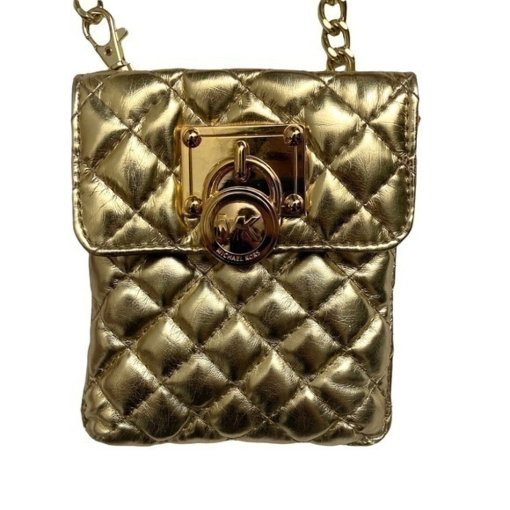 Michael Kors gold metallic quilted mini belt bag